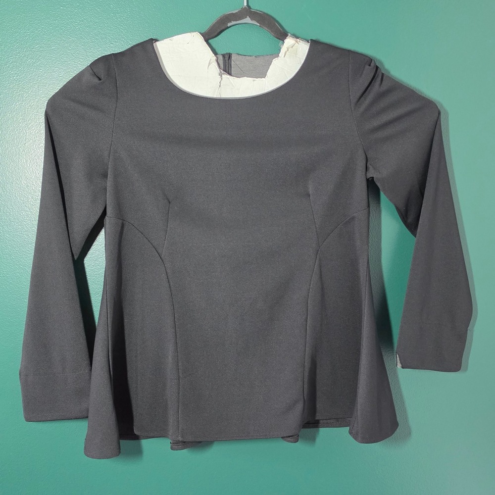 Lian Lian Yi She Womens Gray Long Sleeve Peplum Blouse Top Size 3XL NWT